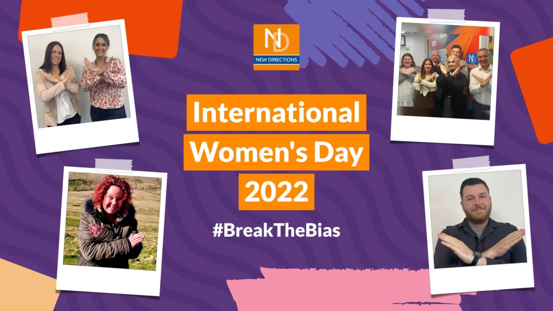 A graphic of people doing a 'Break the bias' pose for International Women's Day.